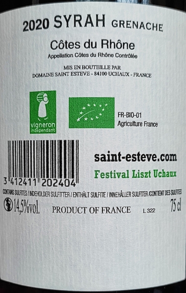 Chateau Saint Esteve Syrah Grenache 2020, AOC Cotes du Rhone, Rotwein, trocken, 0,75l